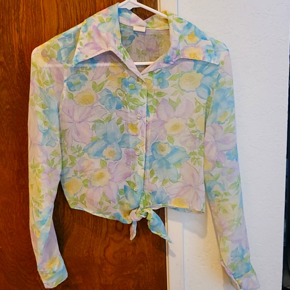 Vintage watercolor floral crop top